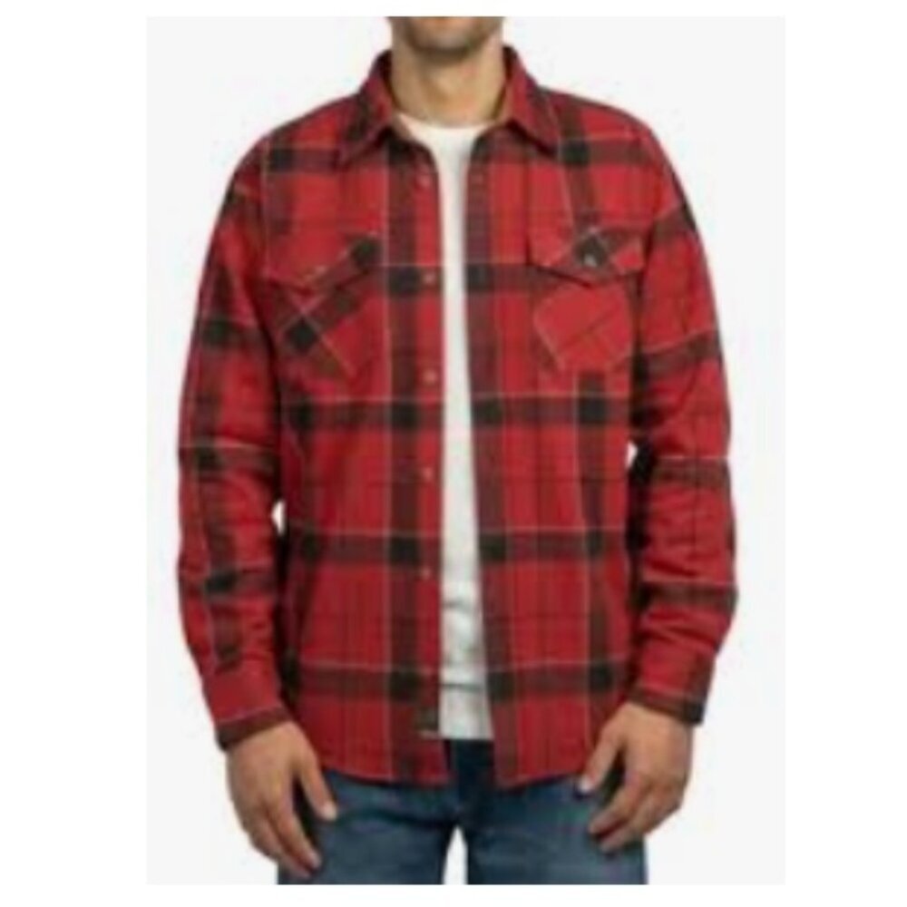 Jachs NY Flannel Shirt Jacket Men's M Red Plaid Corduroy Trim Red Black NWOT